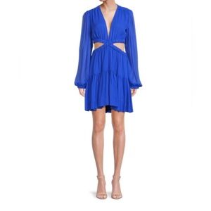 A.L.C. Blue Izzy Cutout Long Sleeve Silk Dress